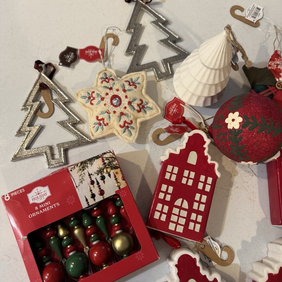 Christmas Ornaments Holiday Time Scandinavian Style Wood Metal Plastic Lot Of 20 - Picture 2 of 8